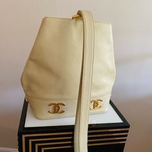 Chanel Vintage 90s Rare Beige Bucket Bag